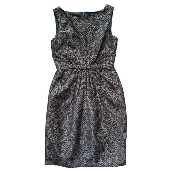 Max and Cleo Ruched Sleeveless Sheath Cocktail Dress Black Brown Gold Size 4
